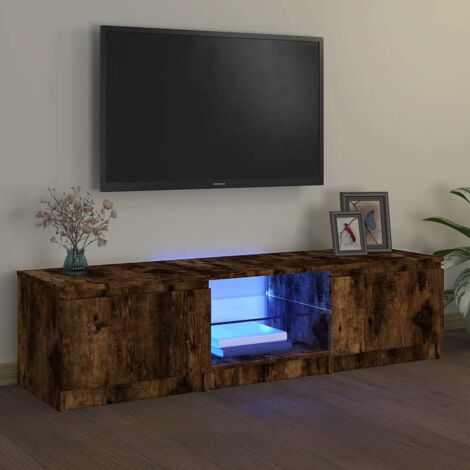 Meuble TV avec LED-Banc TV-Meuble Télé avec lumière LED Chêne fumé 140x40x36 cm 441217 (1/5)