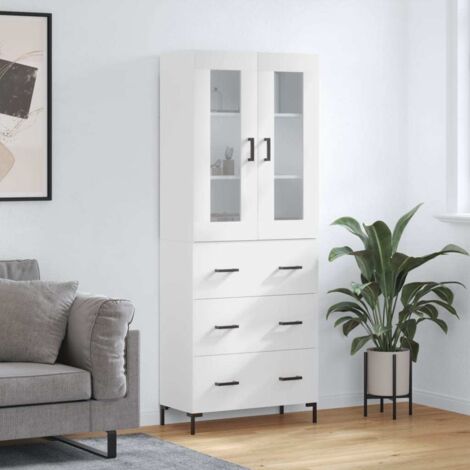 Buffet haut-Armoire de rangement Blanc 69,5x34x180 cm Bois d'ingénierie 160172 (1/5)
