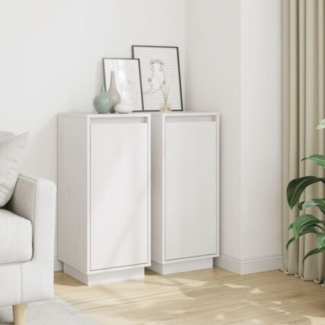 Buffets 2 pcs-Lot de 2 Meuble de rangement Blanc 31,5x34x75 cm Bois massif de pin 390202 (1/5)