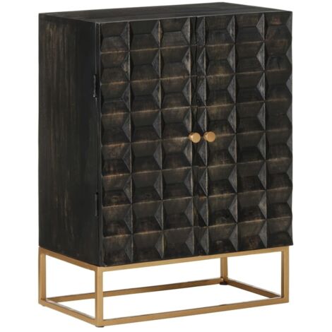 Buffet-Meuble de rangement Noir 55x34x75 cm Bois massif de manguier et fer 332029 (1/5)