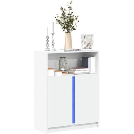 Buffet avec LED-Meuble de rangement blanc 77x34x100 cm bois d'ingénierie 851787 (1/5)