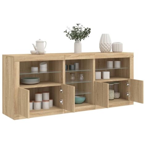 Buffet avec lumières LED-Meuble de rangement à LED chêne sonoma 162x37x67 cm 208456 (1/5)
