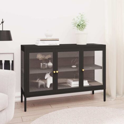 Buffet-Meuble de rangement Noir 105x35x70 cm Acier et verre 475244 (1/5)