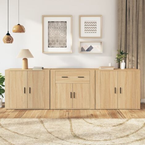 Buffets 3 pcs-Lot de 3 Meuble de rangement Chêne sonoma Bois d'ingénierie 932563 (1/5)
