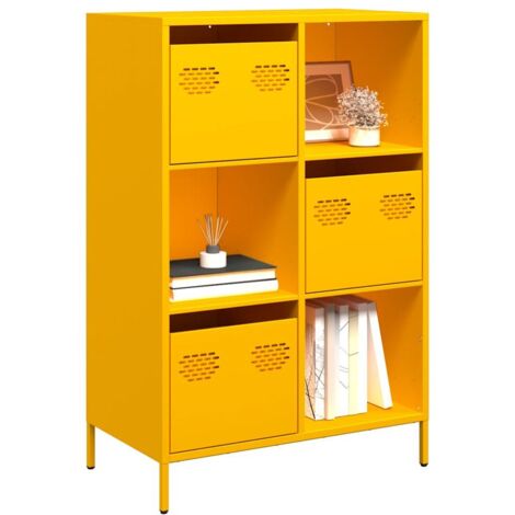 Buffet haut-Armoire de rangement jaune moutarde 68x39x103,5 cm acier 524273 (1/5)
