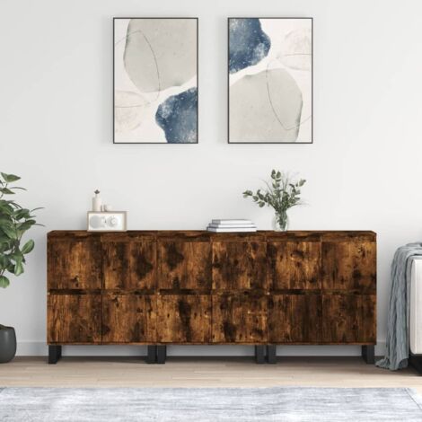 Buffets 3 pcs-Lot de 3 Meuble de rangement Chêne fumé Bois d'ingénierie 966889 (1/5)