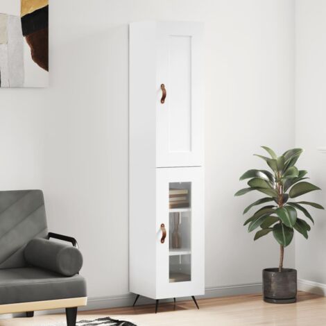 Buffet haut-Armoire de rangement Blanc brillant 34,5x34x180 cm Bois d'ingénierie 664250 (1/5)