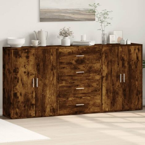Buffets 3 pcs-Lot de 3 Meuble de rangement chêne fumé 60x31x84 cm bois d'ingénierie 803560 (1/5)