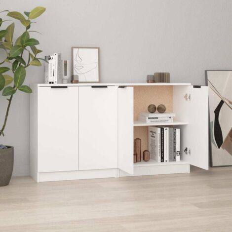 Buffets 2 pcs-Lot de 2 Meuble de rangement blanc 60x30x70 cm Bois d'ingénierie 452403 (1/5)