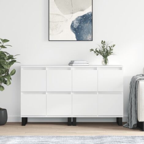 Buffets 2 pcs-Lot de 2 Meuble de rangement blanc brillant bois d'ingénierie 493954 (1/5)