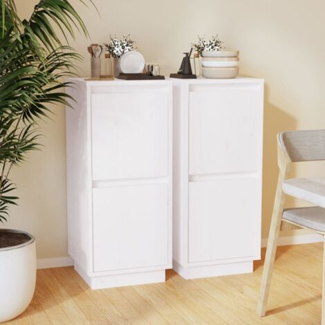Buffets 2 pcs-Lot de 2 Meuble de rangement Blanc 31,5x34x75 cm Bois massif de pin 572671 (1/5)
