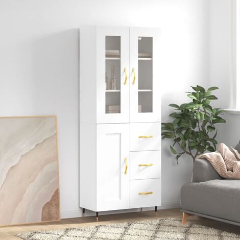 Buffet haut-Armoire de rangement Blanc 69,5x34x180 cm Bois d'ingénierie 202106 (1/5)