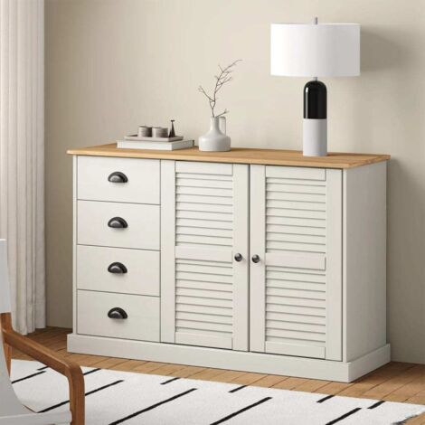 Buffet avec tiroirs-Meuble de rangement VIGO 113x40x75 cm blanc bois massif de pin 868549 (1/5)