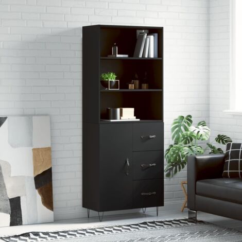 Buffet haut-Armoire de rangement Noir 69,5x34x180 cm Bois d'ingénierie 273017 (1/5)