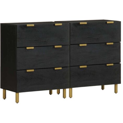 Buffets 2 pcs-Lot de 2 Meuble de rangement noir 60x33x75 cm bois d'ingénierie 730432 (1/5)