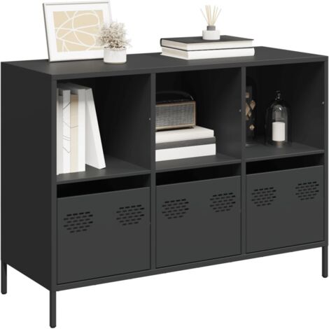 Buffet-Meuble de rangement noir 101,5x39x73,5 cm acier laminé à froid 123685 (1/5)