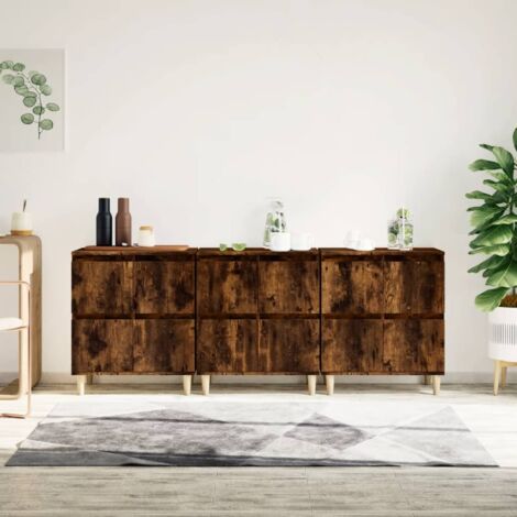 Buffets 3 pcs-Lot de 3 Meuble de rangement chêne fumé 60x35x70 cm bois d'ingénierie 985114 (1/5)