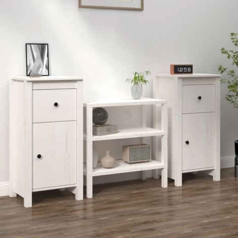 Buffets 2 pcs-Lot de 2 Meuble de rangement blanc 40x35x80 cm bois massif de pin 835470 (1/5)