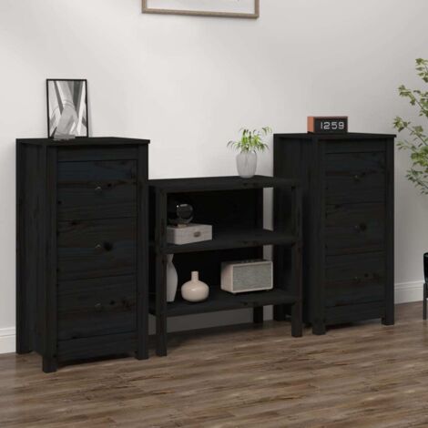 Buffets 2 pcs-Lot de 2 Meuble de rangement noir 40x35x80 cm bois massif de pin 623294 (1/5)