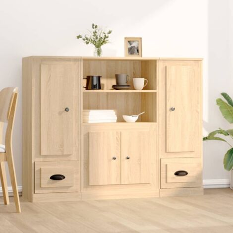 Buffets 3 pcs-Lot de 3 Meuble de rangement chêne sonoma bois d'ingénierie 235876 (1/5)