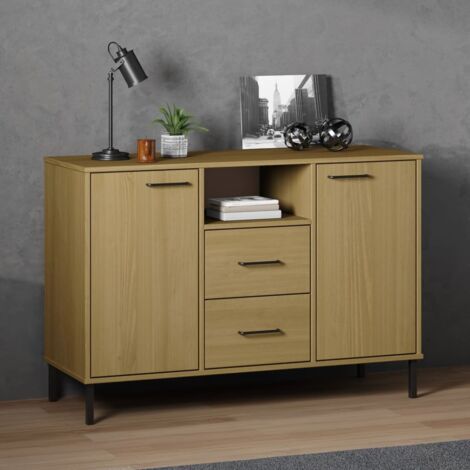 Buffet avec pieds en métal-Meuble de rangement Marron 113x40x77 cm Bois massif OSLO 258203 (1/5)