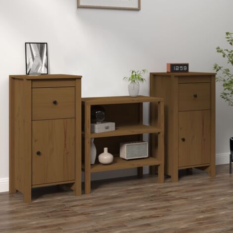 Buffets 2 pcs-Lot de 2 Meuble de rangement Marron miel 40x35x80 cm Bois massif de pin 608227 (1/5)