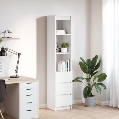 Buffet haut-Armoire de rangement blanc 37,5x35x180 cm bois d'ingénierie 107415 (1/5)