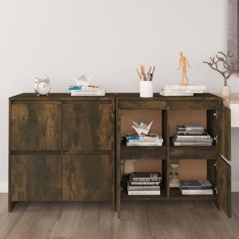 Buffets 2 pcs-Lot de 2 Meuble de rangement Chêne fumé 70x41x75 cm Bois d'ingénierie 260797 (1/5)