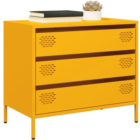 Buffet-Meuble de rangement jaune moutarde 68x39x58,5 cm acier laminé à froid 485144 (1/5)