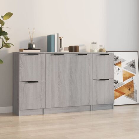 Buffets 3 pcs-Lot de 3 Meuble de rangement Sonoma gris Bois d'ingénierie 956712 (1/5)