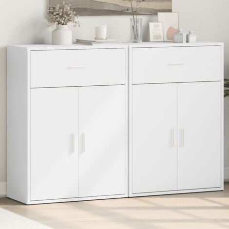 Buffets 2 pcs-Lot de 2 Meuble de rangement blanc 60x30x84 cm bois d'ingénierie 507373 (1/5)