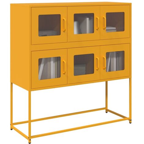 Buffet-Meuble de rangement jaune moutarde 100,5x39x107 cm acier laminé à froid 894734 (1/5)