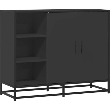 Buffet-Meuble de rangement noir 92x35x76 cm bois d’ingénierie 631391 (1/5)