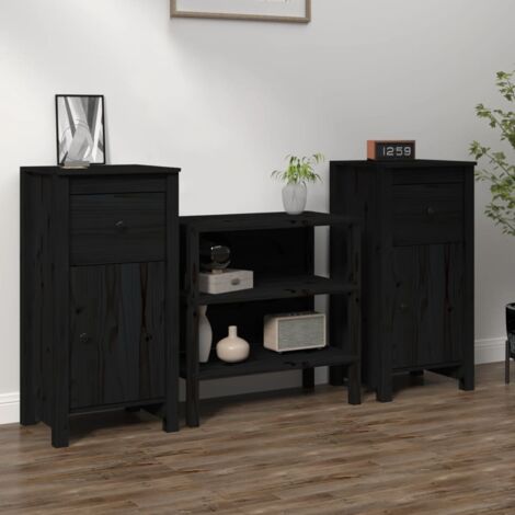 Buffets 2 pcs-Lot de 2 Meuble de rangement Noir 40x35x80 cm Bois massif de pin 596313 (1/5)
