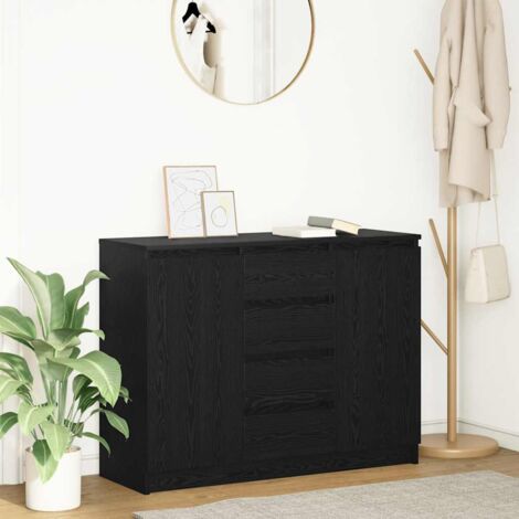 Buffet avec tiroirs-Meuble de rangement chêne noir 100,5x35x76 cm bois d'ingénierie 615957 (1/5)