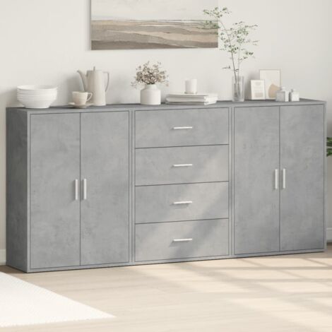 Buffets 3 pcs-Lot de 3 Meuble de rangement gris béton 60x31x84 cm bois d'ingénierie 393479 (1/5)