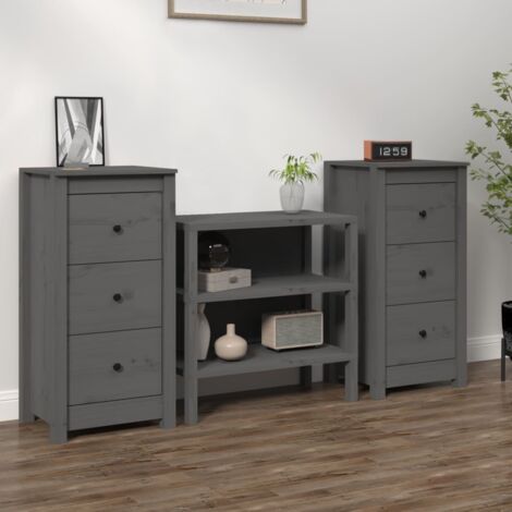 Buffets 2 pcs-Lot de 2 Meuble de rangement Gris 40x35x80 cm Bois massif de pin 899214 (1/5)