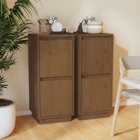 Buffets 2 pcs-Lot de 2 Meuble de rangement Marron miel 31,5x34x75 cm Bois massif de pin 430142 (1/5)