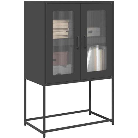 Buffet haut-Armoire de rangement noir 68x39x107 cm acier 455658 (1/5)