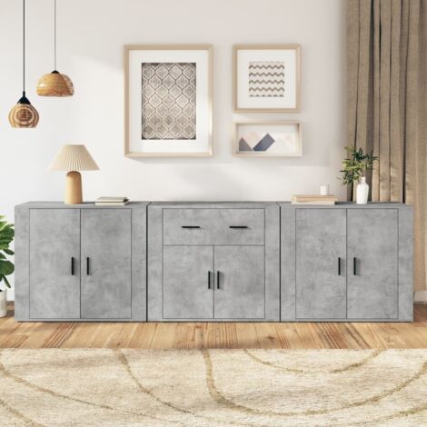 Buffets 3 pcs-Lot de 3 Meuble de rangement gris béton bois d'ingénierie 539916 (1/5)