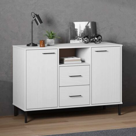 Buffet avec pieds en métal-Meuble de rangement Blanc 113x40x77 cm Bois massif OSLO 981604 (1/5)