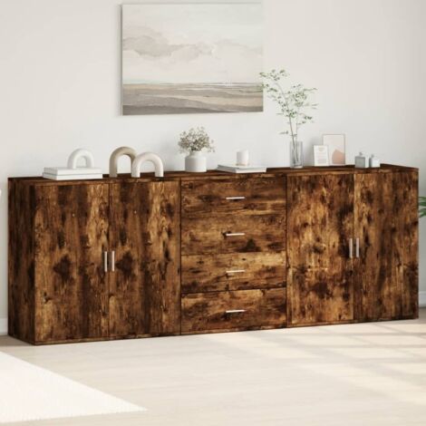 Buffets 3 pcs-Lot de 3 Meuble de rangement Chêne fumé Bois d'ingénierie 816785 (1/5)