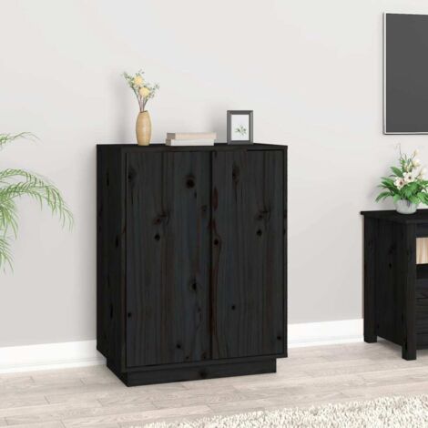 Buffet-Meuble de rangement Noir 60x35x80 cm Bois massif de pin 632178 (1/5)