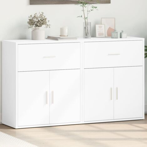 Buffets 2 pcs-Lot de 2 Meuble de rangement blanc 60x31x70 cm bois d'ingénierie 733873 (1/5)