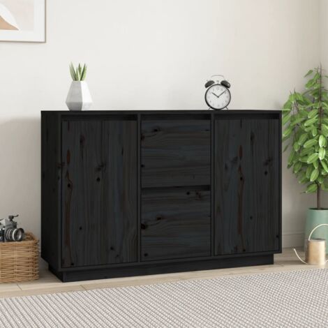 Buffet-Meuble de rangement Noir 111x34x75 cm Bois massif de pin 535780 (1/5)