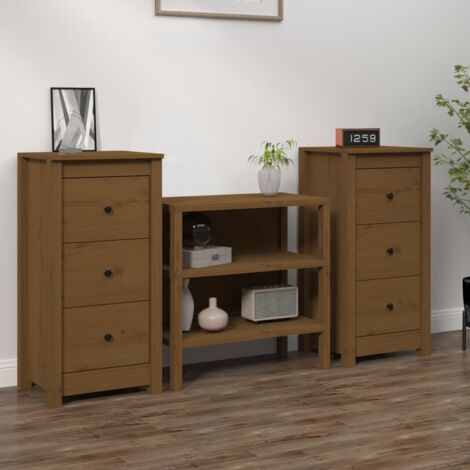 Buffets 2 pcs-Lot de 2 Meuble de rangement marron miel 40x35x80 cm bois massif de pin 668122 (1/5)