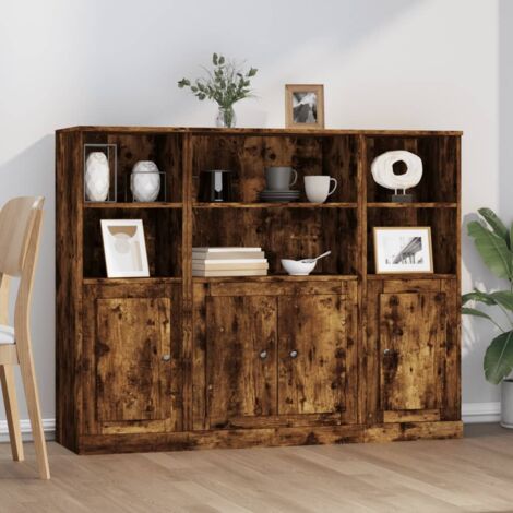Buffets 3 pcs-Lot de 3 Meuble de rangement chêne fumé bois d'ingénierie 882934 (1/5)