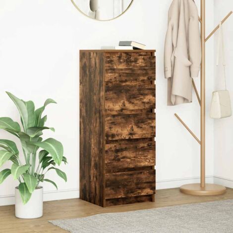 Buffet avec tiroirs-Meuble de rangement chêne fumé 37,5x35x99 cm bois d'ingénierie 497495 (1/5)