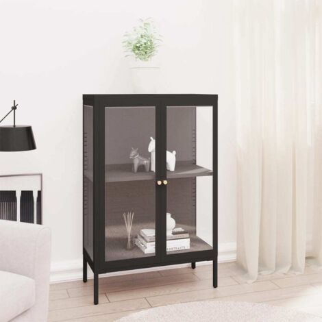 Buffet-Meuble de rangement Noir 75x35x105 cm Acier et verre 389049 (1/5)