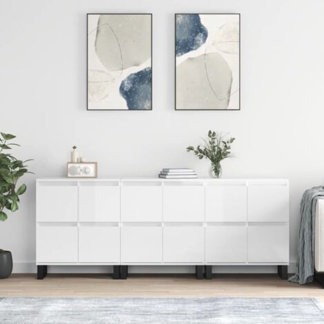 Buffets 3 pcs-Lot de 3 Meuble de rangement blanc brillant bois d'ingénierie 212123 (1/5)